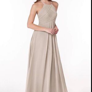 Azazie Ginger Champagne Alabaster A-Line Halter Pleated Chiffon Dress